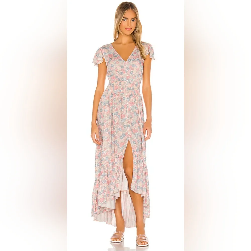 NWT! Luxe Bobi Anthro Pastel Chic Floral Print Ruffled Cottagecore Maxi Dress XS - Picture 14 of 16